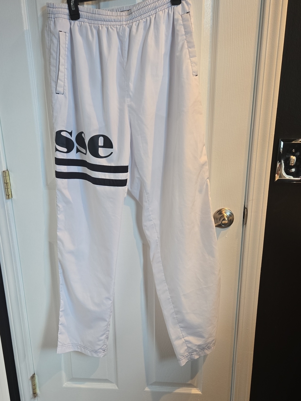 Ellesse White Track Pants with Black Logo Stripes - Picture 1 of 3